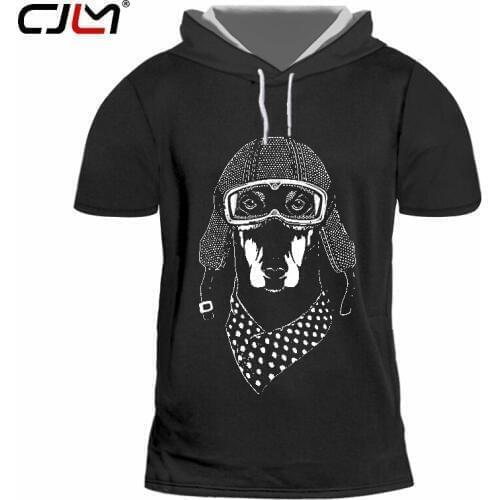 CJLM Mens Harajuku New Loose T shirt 3D Printed Funny Dog Big Size 5XL Short Sleeve Hooded Tshirt