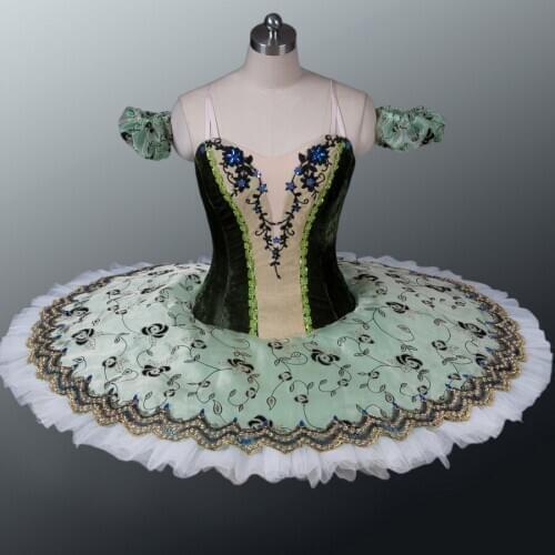 Fltoture Adult Classical Ballet Tutu Velvet Fabric Green/Blue Color Girls Ballet Nutcracker Tutus Custom Made Tutu Flower Fairy