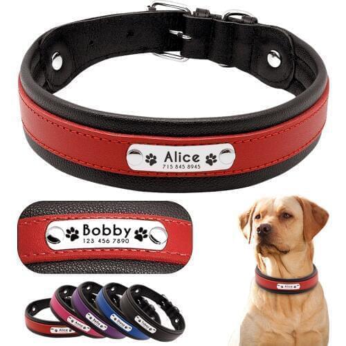 Personalized Leather Dog Collar Customized Engraved Pet Big Dog Bulldog Collars Padded For Medium Large Dogs Perro Pitbull