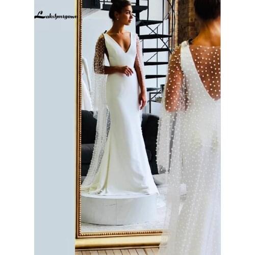 Lakshmigown Robe Africaine Satin Mermaid Wedding Dress 2020 Chic Bridal Dresses with Pearls Cape Bestidos Boho Wedding Dresses