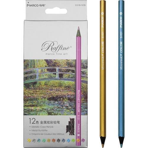 Marco Raffine Fine Metallic Color Pencil Set Professional Painting Art Black Wood Pencil Metal Crayon Drawing Stationery School