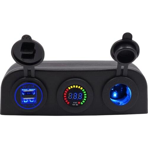 Car tent car mobile phone 4.2A dual USB charger color screen voltmeter power socket cigarette lighter socket