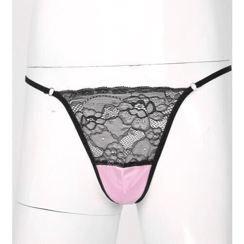 Mens Underwear Sexy Thong G-strings Sissy Panties Transparent Sheer Lace Briefs Seamless Underpants Erotic Lingerie Gay Panties