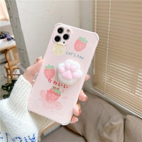 Agrotera Soft TPU Case Cover for iPhone 7 8 Plus X XS XR 11 Pro Max SE 2020 12 mini Cute Cartoon Stress Reliever 3D Cats Paw