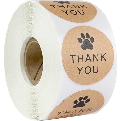 Natural Kraft Paper Thank You Stickers seal labes Dog Paw Print gift Packaging DIY Decorative Gifts Package Labels for Baking