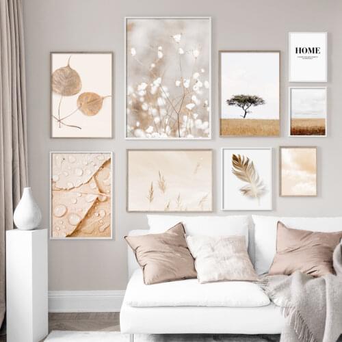 Autumn Leaf Reed Beige Feather Dandelion Cloud Wall Art Canvas Painting Nordic Posters And Prints Decor Pictures For Living Room