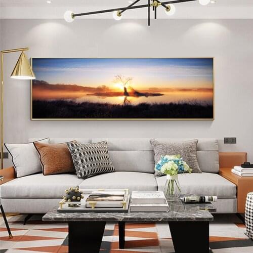 Natural Sunset With Old Tree Landscape Posters and Prints Canvas Painting Scandinavian Wall Art Picture for Living Room