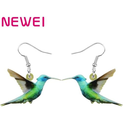 Newei Acrylic Green Hummingbird Earrings Big Long Cute Bird Animal Dangle Drop Jewelry For Women Girls Novelty Gift Accessories