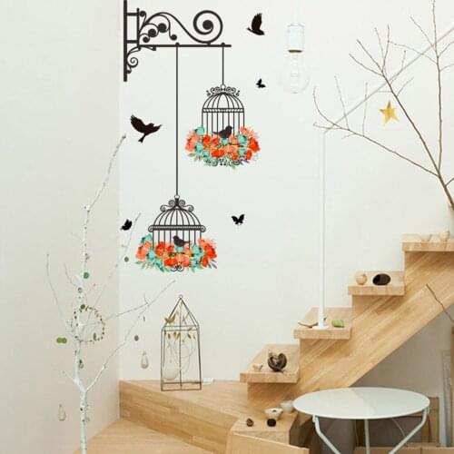 Newest Hot Sale Birdcage Background Waterproof Removable Wall Stickers Wall Painting Birdcage Home Living Room Decor On Stock
