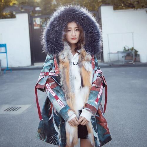 Real Fur Parka Winter Jacket Women Natural Rabbit Fur Liner Long Coat Female Fox Fur Collar Warm Parkas Fur Tops Hiver LW2036