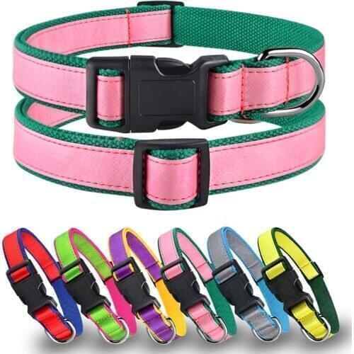 Personalized Embroidered Customized Pet Collar Nylon Dog Collars Puppy ID Name Collar for Small Medium Large Green Collar Pink