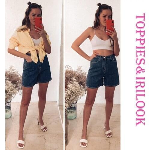 Toppies summer jeans shorts womens vintage blue denim shorts high waist streetwear women clothing