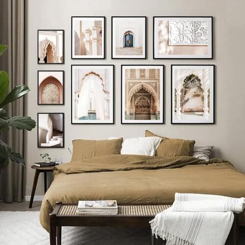 Modern Posters Canvas Painting Moroccan Mosque Building Arch Door Wall Art Print Picture Living Room Interior Home Decorative