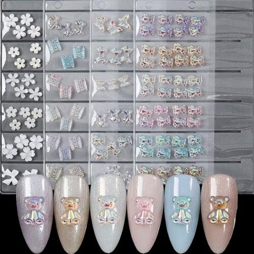 48 Pcs/Set Resin 3D Rose Flower Various Petal Glazed Pearl Acrylic Nail Art Rhinestone Gems Nail Drill Decorations Manicure Tips