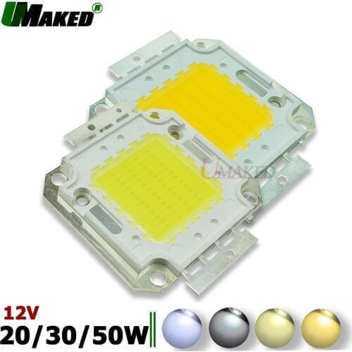 UMAKED High Power LED COB Light SMD chips DC12V No need Driver 20W 30W 50W Warm/Natural/White/Cool led Bulb Spotlight COB Diode