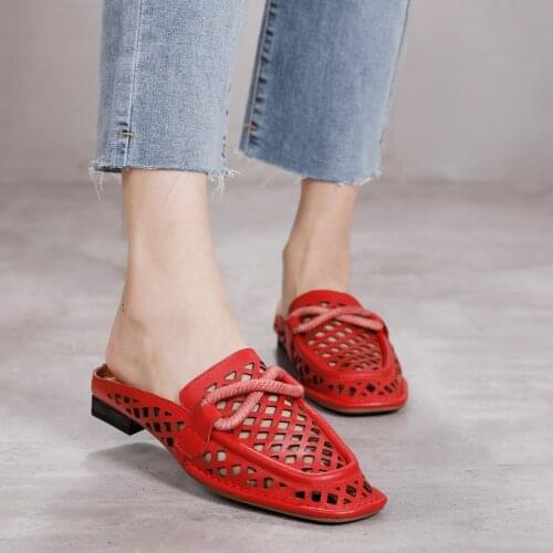 Birkuir Original Genuine Leather Women Slippers Hollow Out Slides Women Shoes 2021 New Outdoor Flat With Retro Ladies Slippers