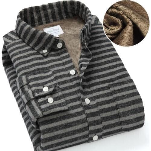 100% Sanding Cotton Striped Winter Warm Thick Shirt Long Sleeves Casual Pure Cotton Oxford Fleece Shirt Top Quality