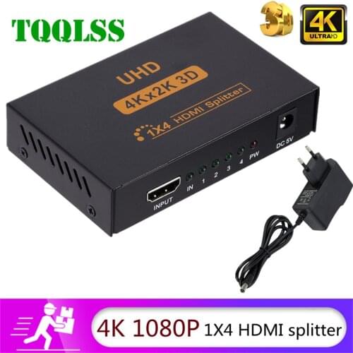 TQQLSS 4k HDMI-compatible Splitter Full HD 1080p Video HDMI-compatible Switch Switcher 1X4 Split 1 in 4 Out For HDTV DVD