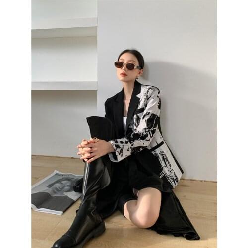 Fashion High Street Turn-down Collar Street Wear Female Single-breasted Blazer for Women Autumn Female Jacket Patchwork XC487