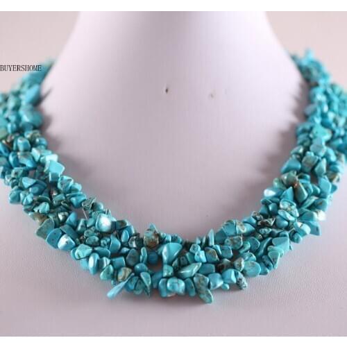 Weave Nylon Cord Chip Beads Necklace Natural Stone Green Howlite Strand Jewelry for Women E034