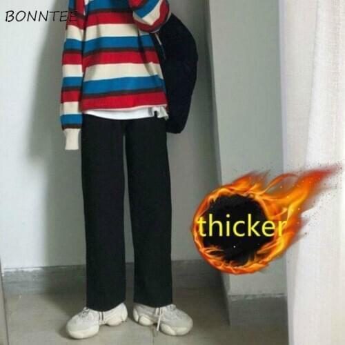 Pants Women Simple Oversized 2XL Daily Office Lady All-match Fashion Ankle-Length Trousers Thicker Solid Elegant Straight Black