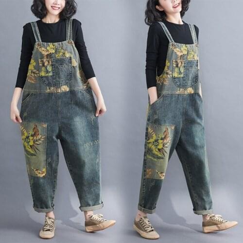 Women Denim Jumpsuit Sleeveless Overalls Floral Pant Long Trouser Women Romper Jumpsuits Ladies High Waist Jeans With Pocket