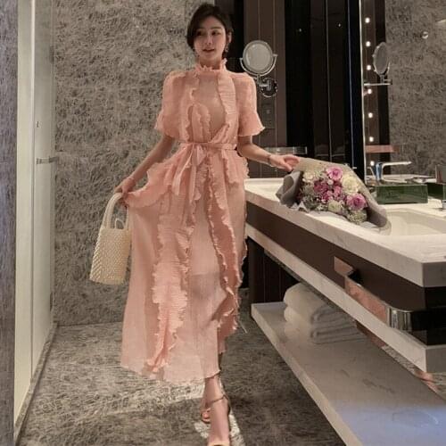High-end Women Dresses Summer 2019 Stand-up Collar Half Sleeve Ruffles Dress Bandage Sexy Party Dress Ladies Elegant Vestidos