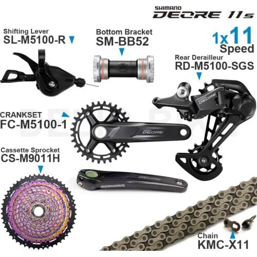 SHIMANO DEORE M5100 11Speed Groupset Shifter Rear Derailleur CRANKSET Bottom and Colorful Cassette Sprocket 11-50T KMC X11 Chain