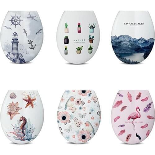 18 Inches Thickening Printed Toilet Lid U-shaped Toilet Seat Cover Universal Toilet Lid Creative Patterns toilet seat lid
