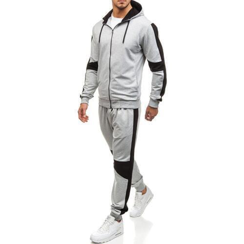 2018 new European and American casual men zipper hooded sweater pants, loose outdoor fitness outfit