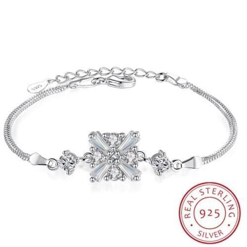 New Luxury Fashion 925 Sterling Silver Cube Crystal Four Claws Zirconia Box Chain Bracelets & Bangles pulseira S-B44