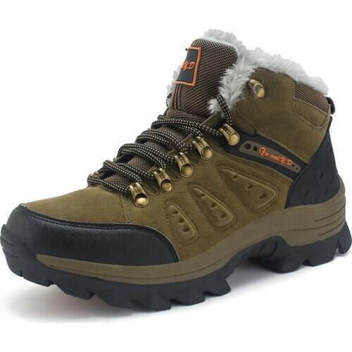 Brand Winter Men Boots With Fur Outdoor Waterproof Hiking Shoes High Quality Snow Boots Breathable Ankle Boots Male Shoes