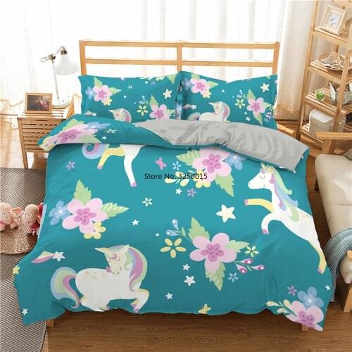 Home Textiles Bedding Set Unicorn Duvet Cover Pillowcases Comforter Double Full Twin Single Size Luxury 3D Bedclothes