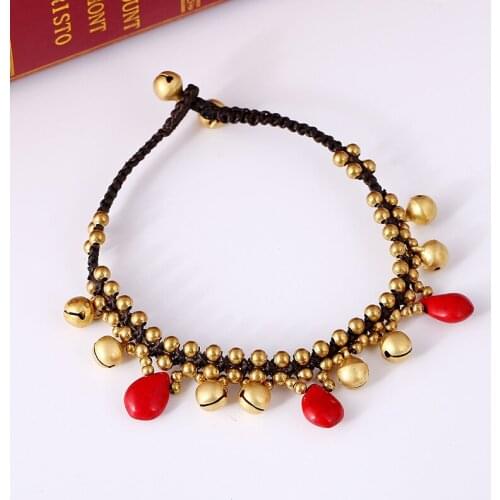 European and American Bohemian Hand-woven Turquoise Bell Pendant Womens Anklet Ethnic Style Retro Beach Holiday Female Anklet