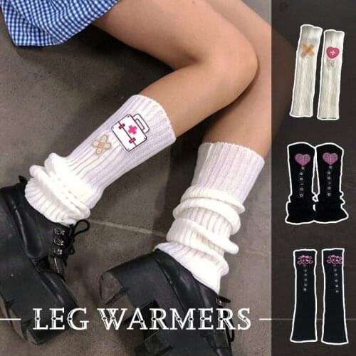 Band-aid Medicine Knitted Leg Warmers Women Loose Japan Harajuku Style Knee High Boot Stockings Lolita Leg Warmers Arm Cover