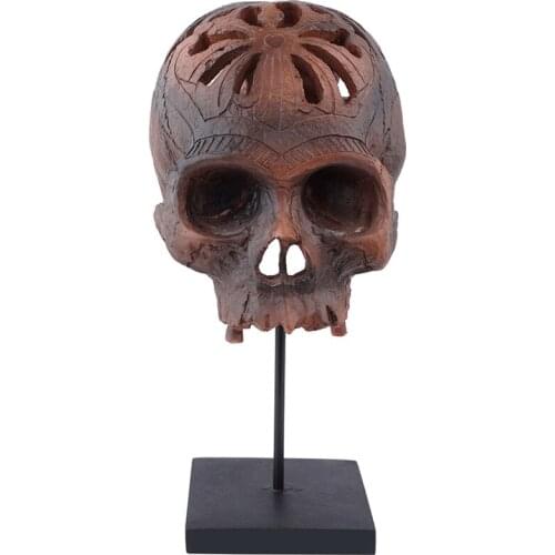 HeyMamba Resin Human Head Skull Statues Display Skeleton Skull Sculpture Halloween Home Bar Decoration