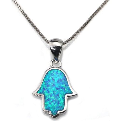 JZP0055 2021 new hot sale palm shape blue opal pendant necklace wholesale fashion jewelry
