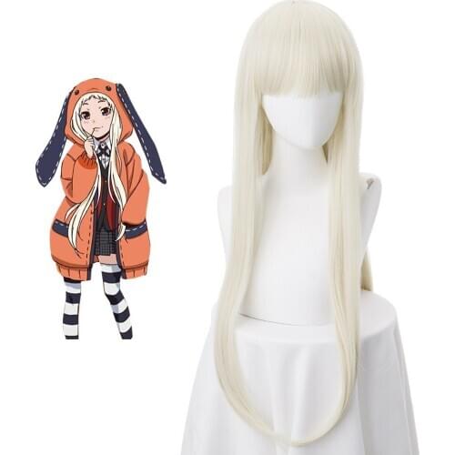 Kakegurui Yomoduki Runa Wig Long Beige Color Straight Bang anime Heat Resistant Synthetic Wig Halloween Cosplay Wig + Wig Cap