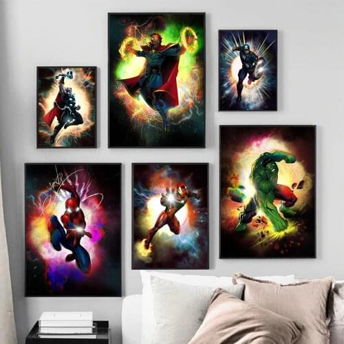 Canvas Painting Marvel Superhero Anime Comics Posters Avengers Spiderman Iron Man Hulk Wall Art Prints Picture Home Decoration