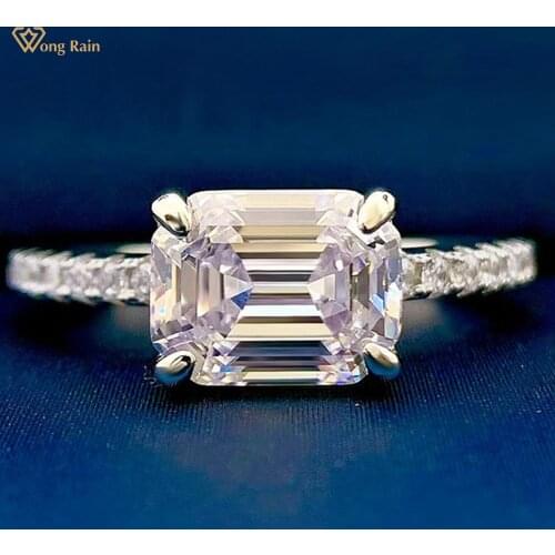Wong Rain 925 Sterling Silver 7*9 MM Emerald Cut Created Moissanite Gemstone Wedding Engagement Ring Fine Jewelry Ring Size 5-9