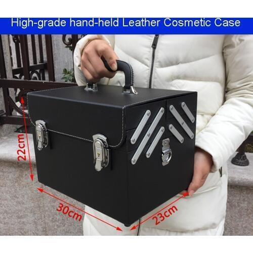 Cosmetic box High-grade hand-held leather cosmetic box double open multi-layer embroidery eyebrow tattoo collection toolbox