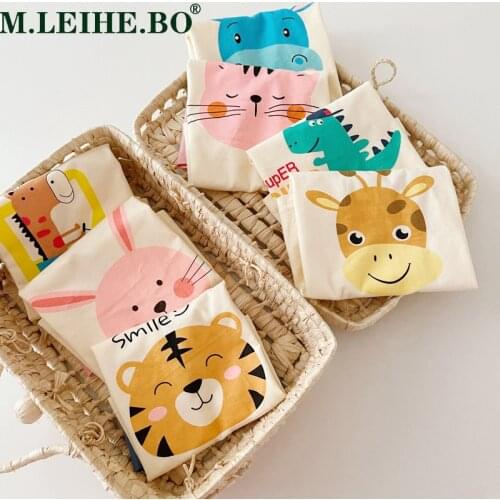 Summer Fashion Unisex Cartoon Animals Pattern T-shirt Children Boys White Tees Baby Kids Cotton Tops for Girls Clothes 0-7Years