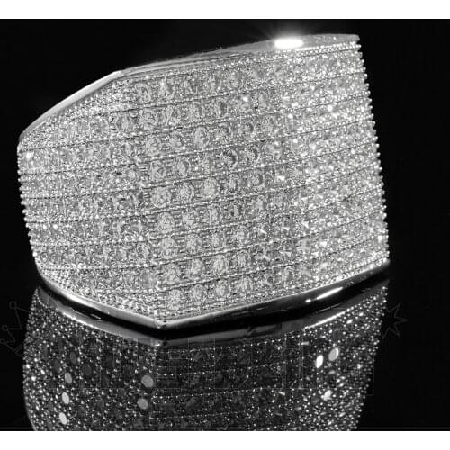 Fashion Mens Ring 925 Silver Color Luxury Domineering Full Diamond Ring Wedding Engagement Ring Party Jewelry Gift Size 6-13