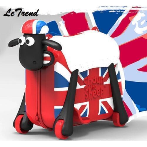 Fashion Women Cute Cartoon Sheep Shape Kids Ride-on Trolley Suitcase Solid Children Carry On Spinner Rolling Luggage