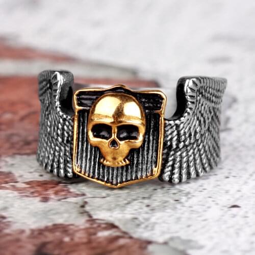 Stainless Steel Men Rings Skull Wing Motorcycle Punk Rock Gothic for Biker Male Boyfriend Jewelry Creativity Gift Wholesale