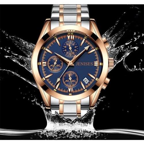 2019 Mens Watches Top Brand Luxury High Quality Gold Leather Waterproof Watches Business Fashion Auto Date Quartz Mens Watch