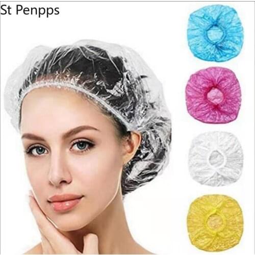 100pcs/lot Disposable Shower Caps Clear Spa Hair Salon Hotel One-Off Bathing Elastic Shower Hats Bathroom Products Bath Bonnet
