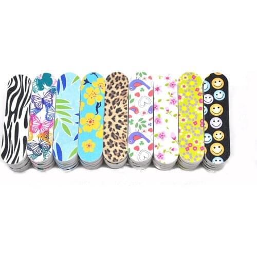 Newest 50pcs/lot Nail File Block Mini Nail Buffer Double-sided Printing Portable Pedicure Manicure Vijlen Nails Sandpaper File