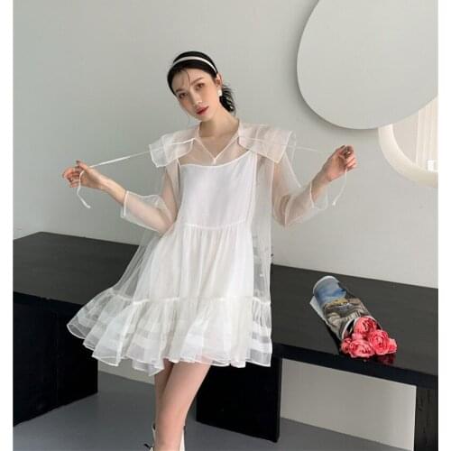 Organza Dress Korean New White Fairy Dress Senior Ladies Loose Lolita Style Women Princess Kawaii Dress Mujer Chic Party Dress