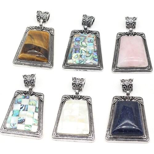 Natural Stone Pendants Trapezoidal Crystal Agates Stone Shell Alloy Pendant Charms for Jewelry Making Necklace Bracelet Earrings